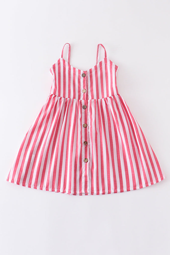 Pink stripe button-down strap dress