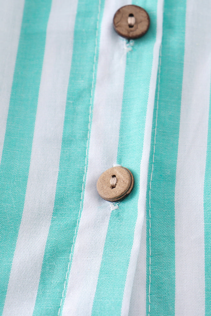 Green stripe button-down strap dress