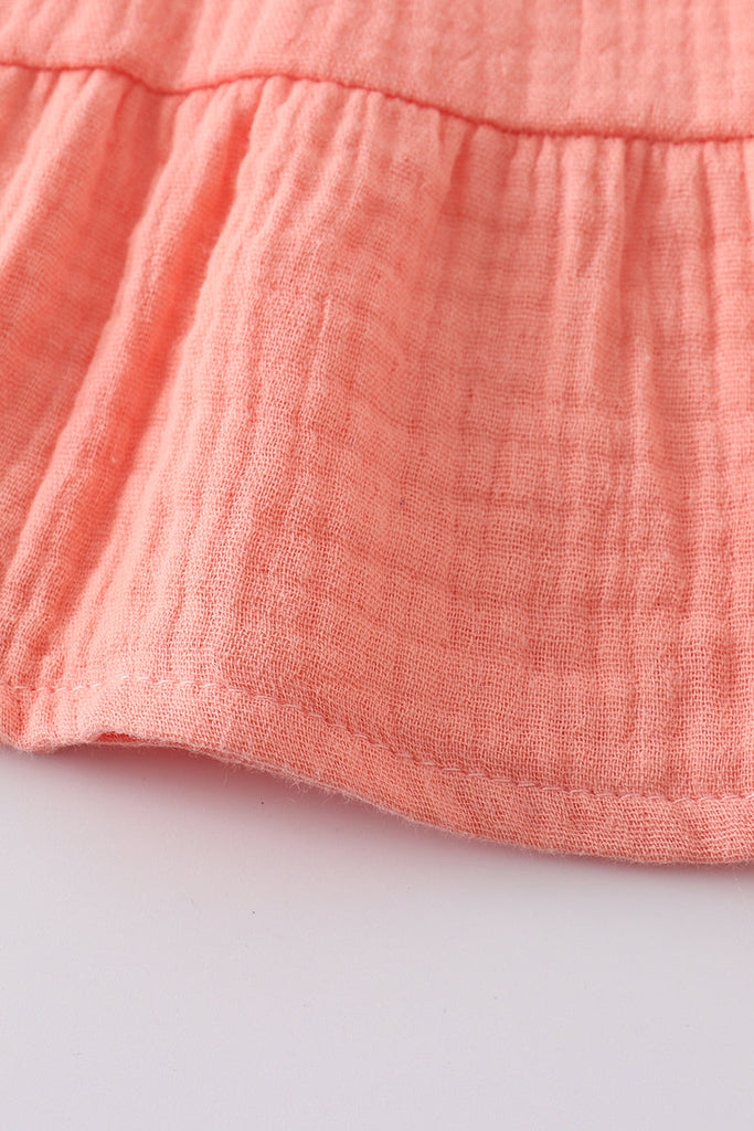 Pink linen tiered button down dress