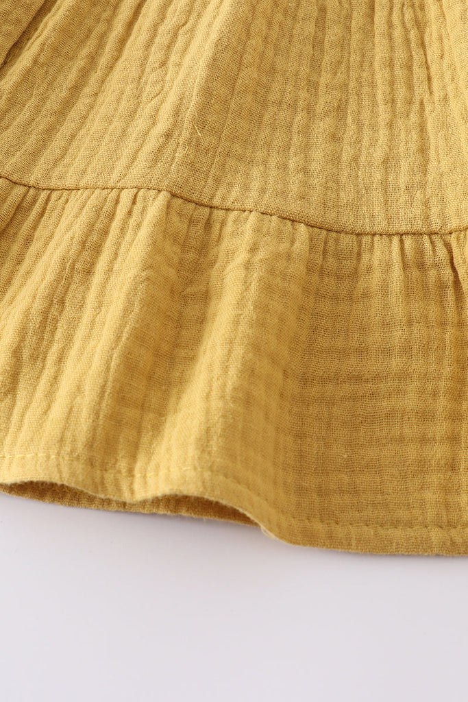 Mustard linen tiered button down dress