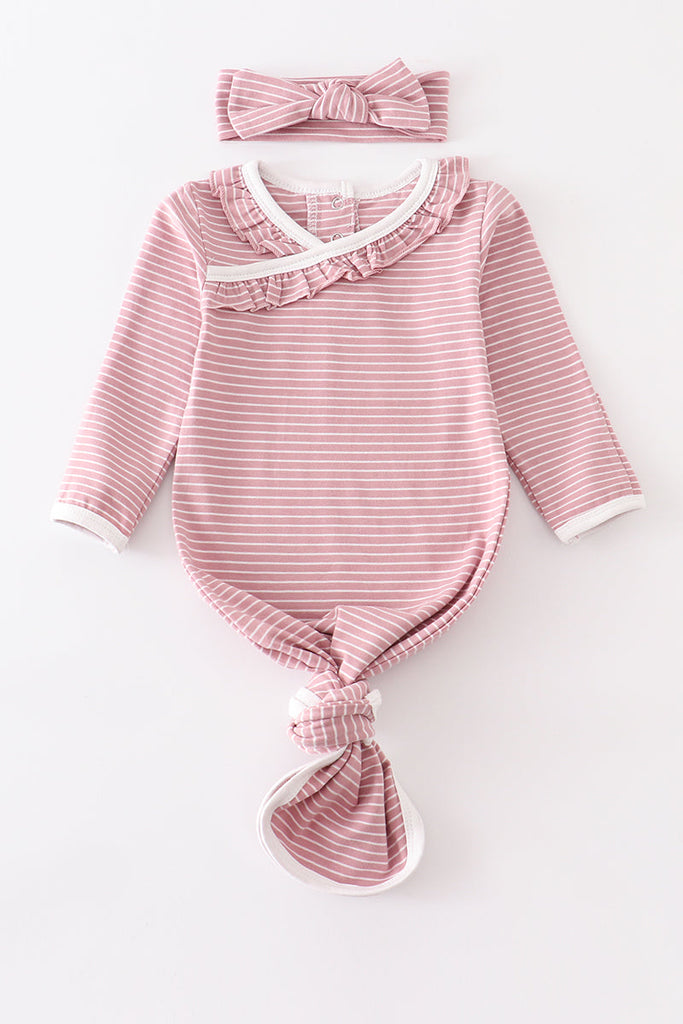 Pink stripe ruffle baby 2pc gown