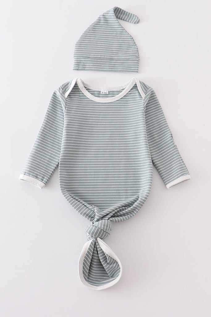 Green stripe 2pc baby gown
