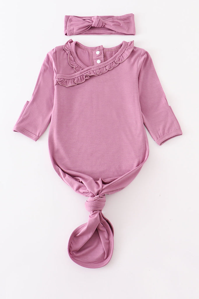 Lilac bamboo ruffle 2pc baby gown