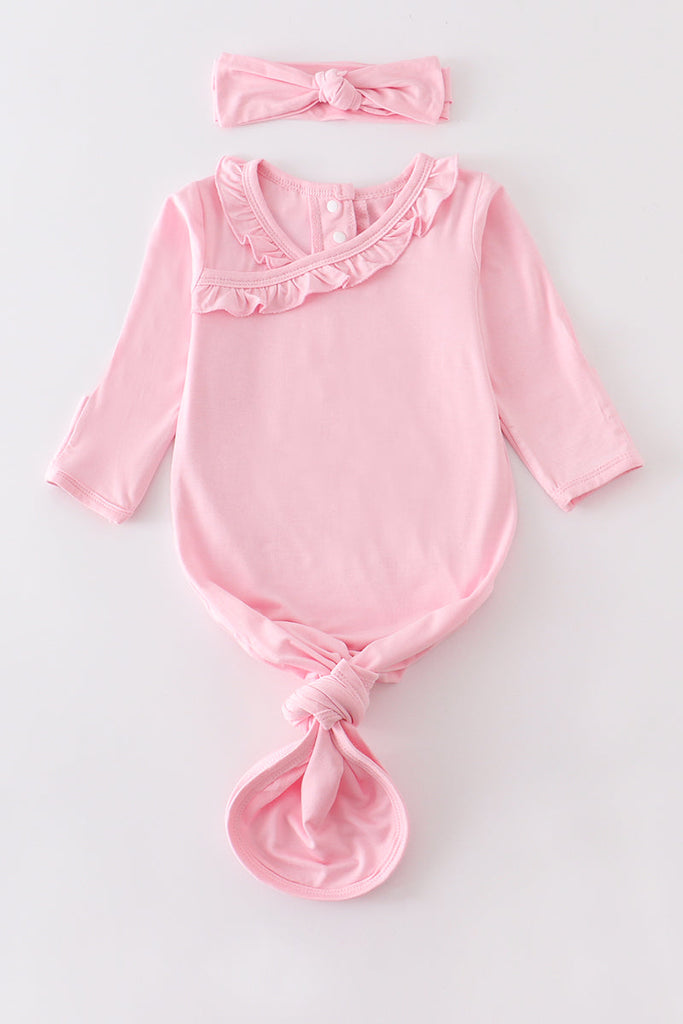 Pink bamboo ruffle 2pc baby gown