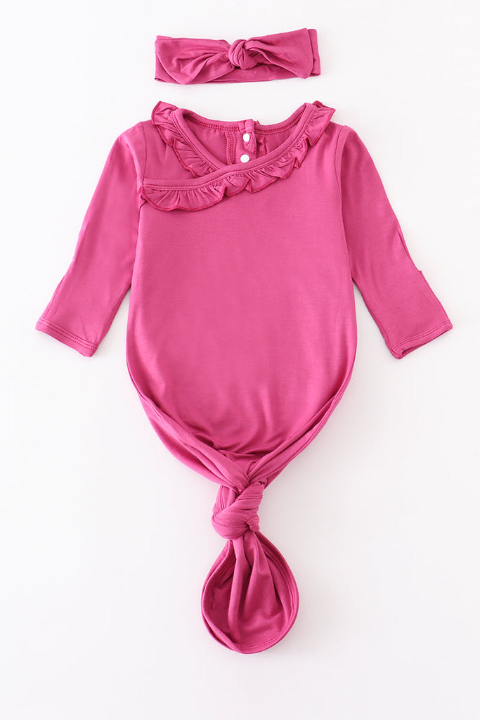 Rose bamboo ruffle 2pc baby gown