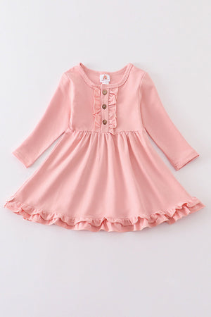 Pink ruffle button down dress