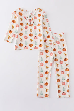 Pumpkin print pajamas set