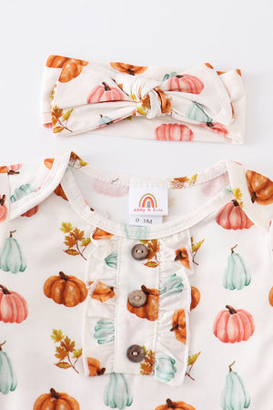 Pumpkin print baby gown set