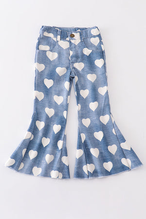 Blue heart print girl bell jeans
