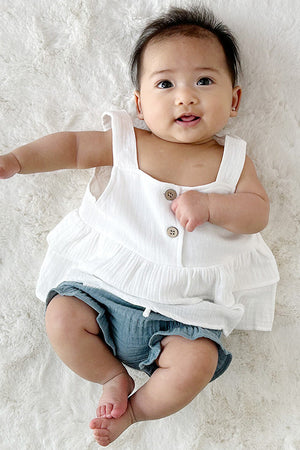 Premium White muslin ruffle baby set