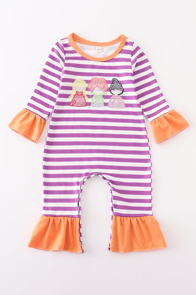 Stripe witches embroidery girl romper