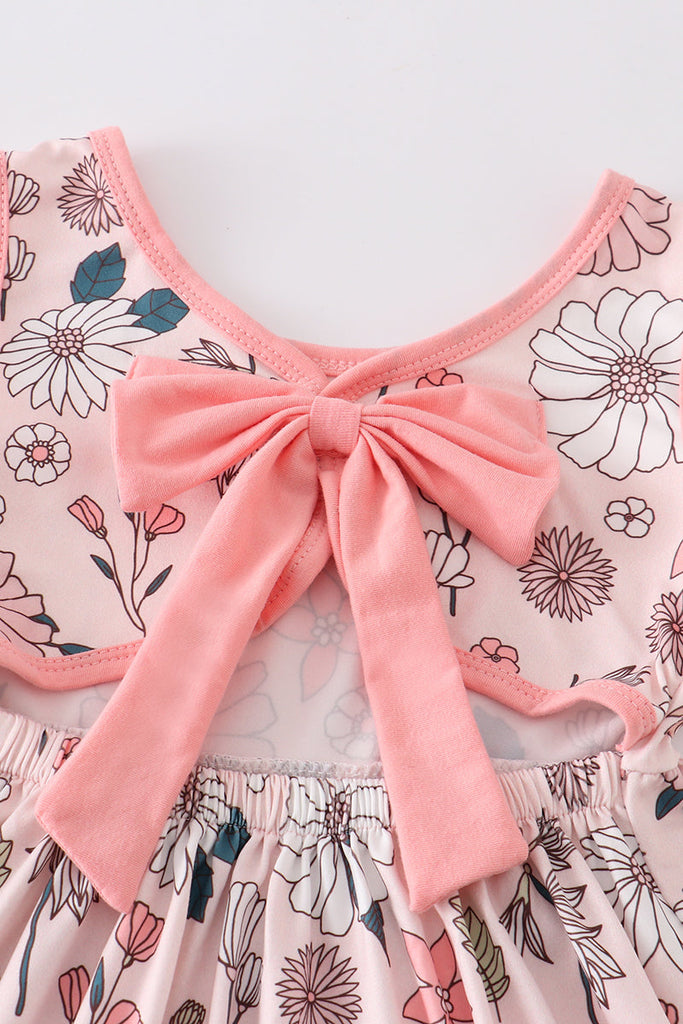 Pink floral print girl dress