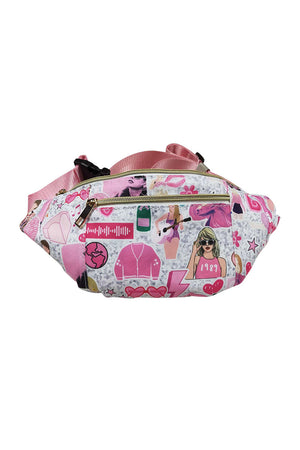 Pink music fan print belt bag