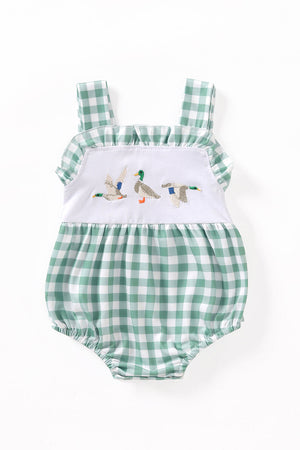 Green duck embroidery plaid girl bubble