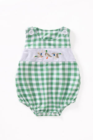 Green duck embroidery plaid boy bubble
