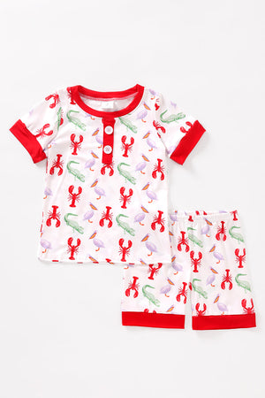 Red lobster print boy shorts set