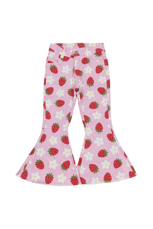 Pink strawberry print bell denim jeans