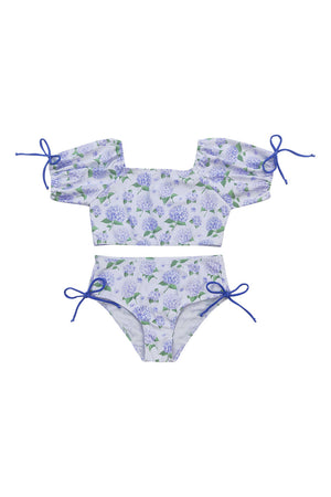 Lavender floral print 2pc girl swimsuit