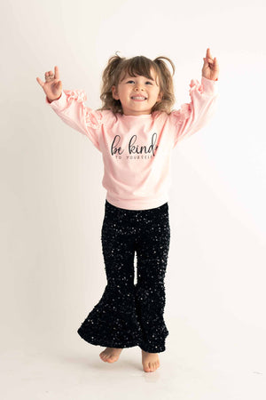 Pink "be kind to yourself" sequin bell pants set