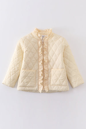Cream ruffle quilted coat