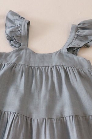 Teal tiered ruffle linen dress
