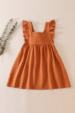 Caramel ruffle linen dress
