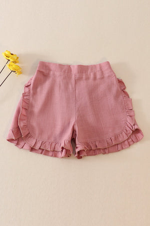 Purple linen ruffle shorts