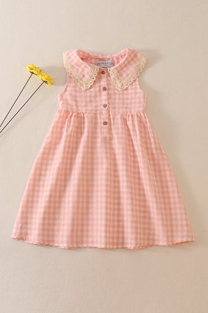 Blush plaid linen button dress
