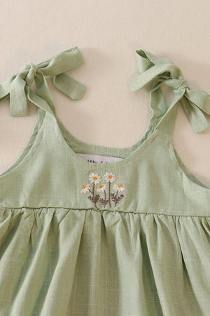 Sage linen floral embroidery ruffle starp bubble
