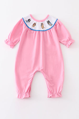 Pink charactor embroidered girl romper