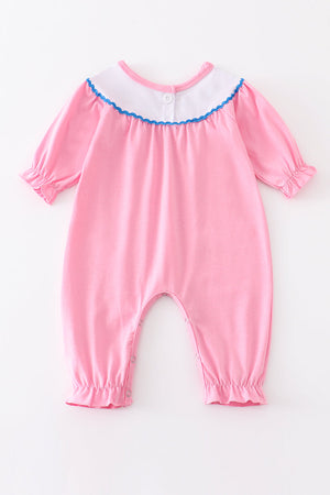 Pink charactor embroidered girl romper