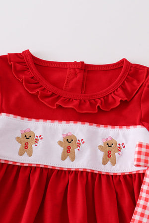 Red gingerbread embroidered girl dress