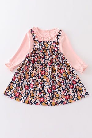 Pink floral print girl dress set