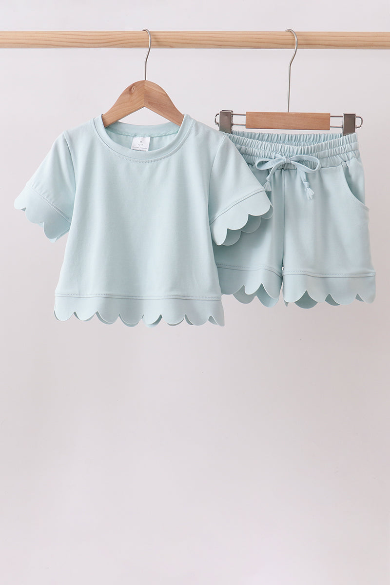 Turquoise scalloped mom&me shorts set