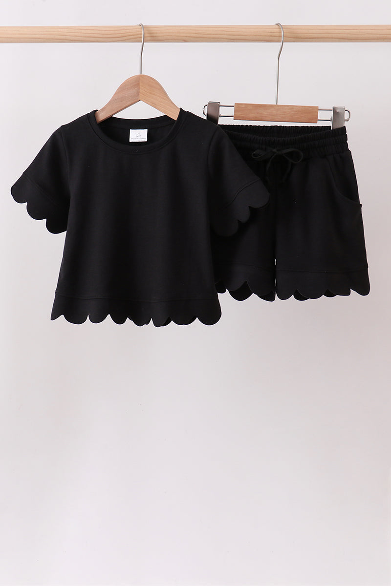 Black scalloped shorts set