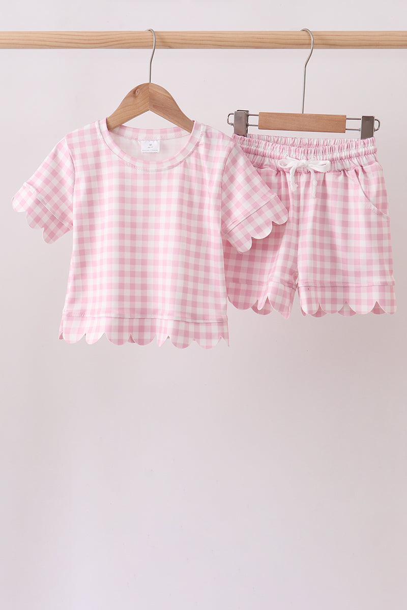 Pink gingham scalloped shorts set