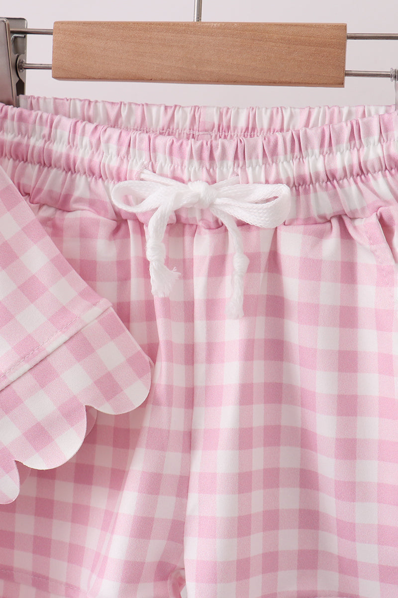 Pink gingham scalloped shorts set