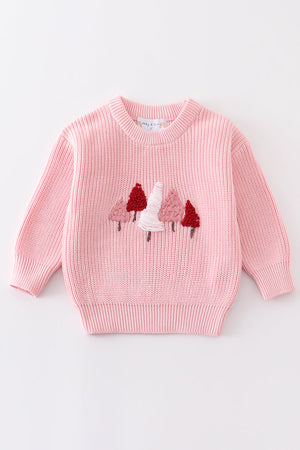 Hand made pink christmas tree sweater