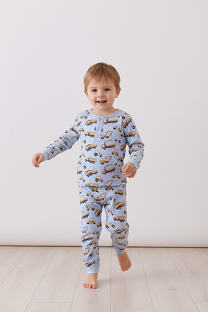 Premium blue excavator print bamboo pants set