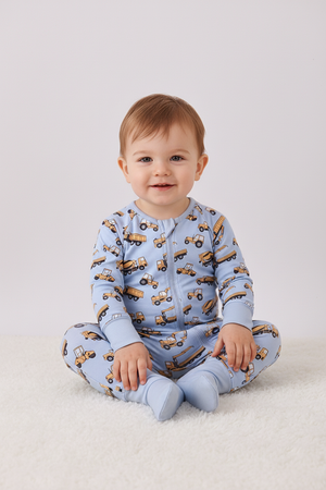 Premium blue excavator print bamboo romper