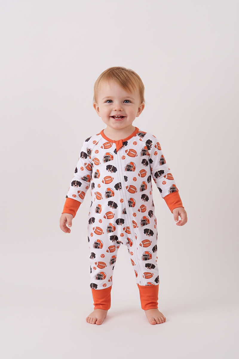 Premium orange Tennessee print bamboo romper