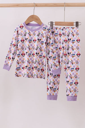 Premium purple character print bamboo pants set