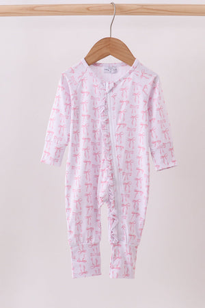 Premium tiny bow delight ruffle bamboo romper