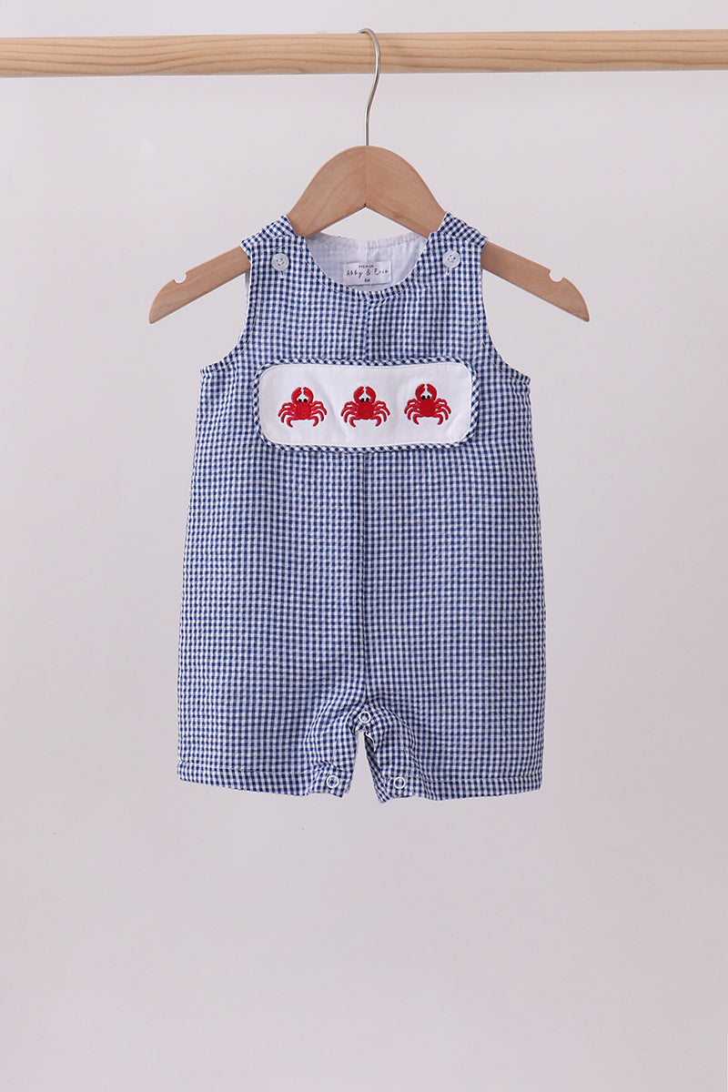 Blue crab embroidery gingham jonjon