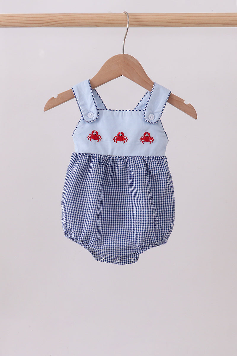 Blue crab embroidery gingham bubble