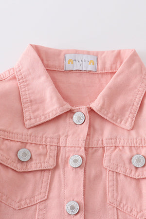 Pink tassel button down denim jacket