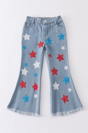 Blue star sequins denim jeans