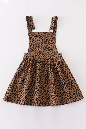 Leopard denim strap overall dress