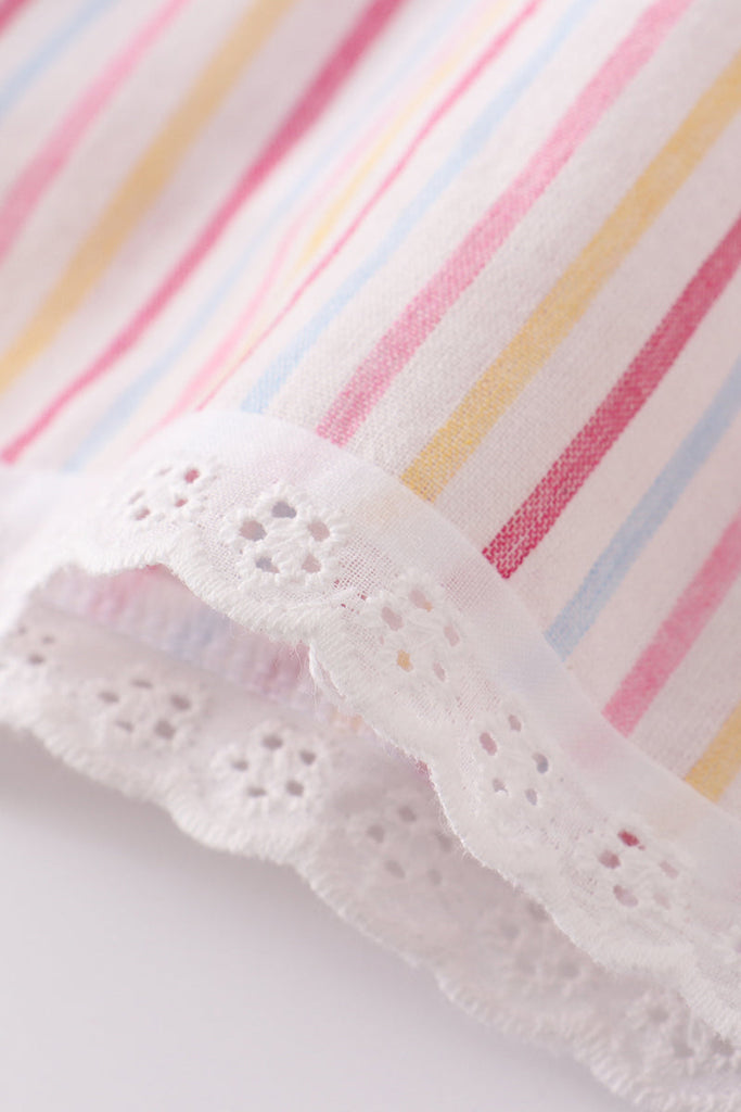 Pink  rainbow embroidery stripe girl set