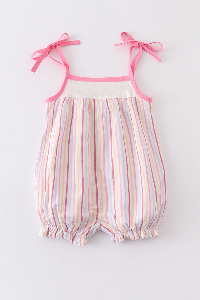 Pink rainbow embroidery stripe girl bubble